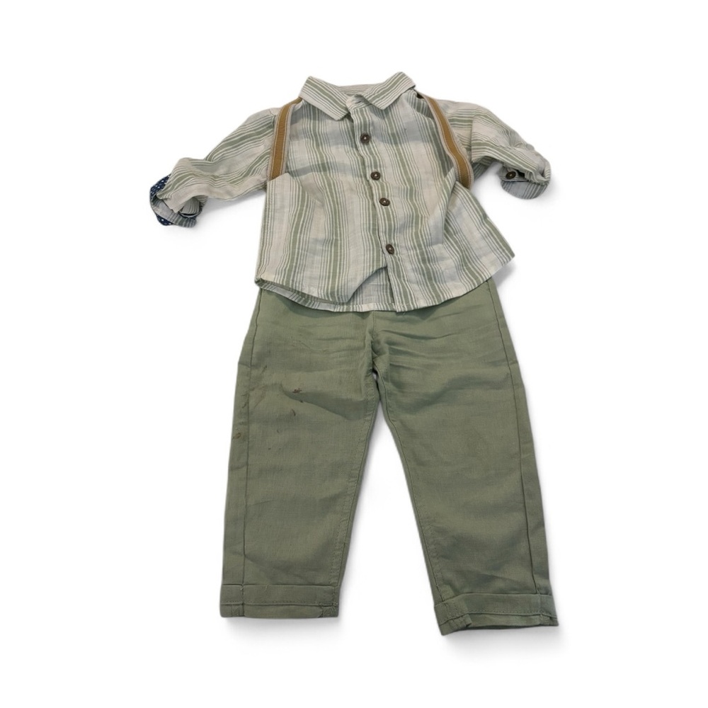 Green Striped Kids' Shirt and Pants Set